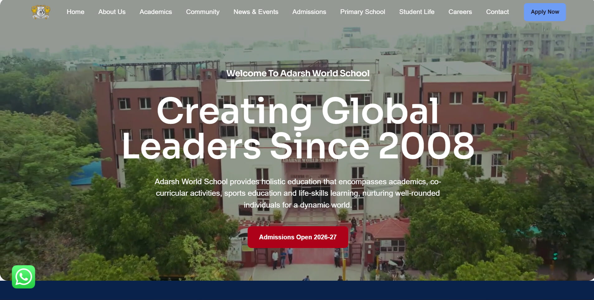 Adarsh World School website homepage