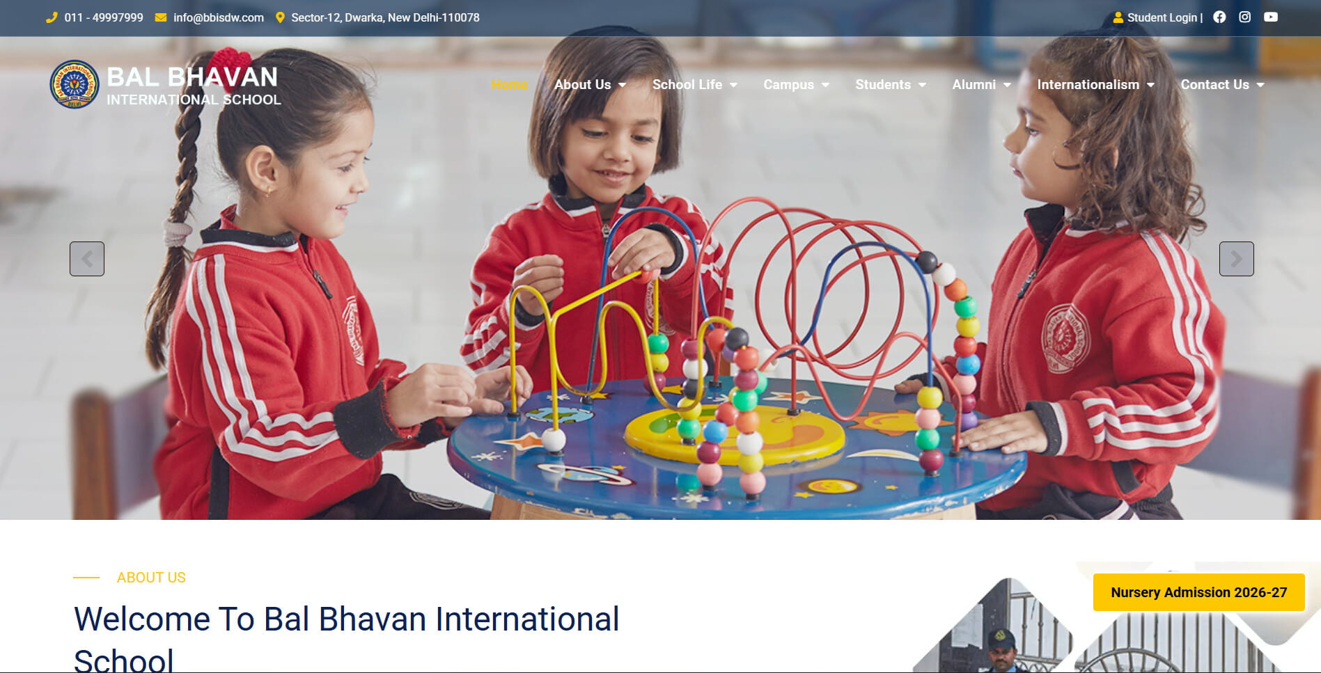 BBIS Dwarka website homepage
