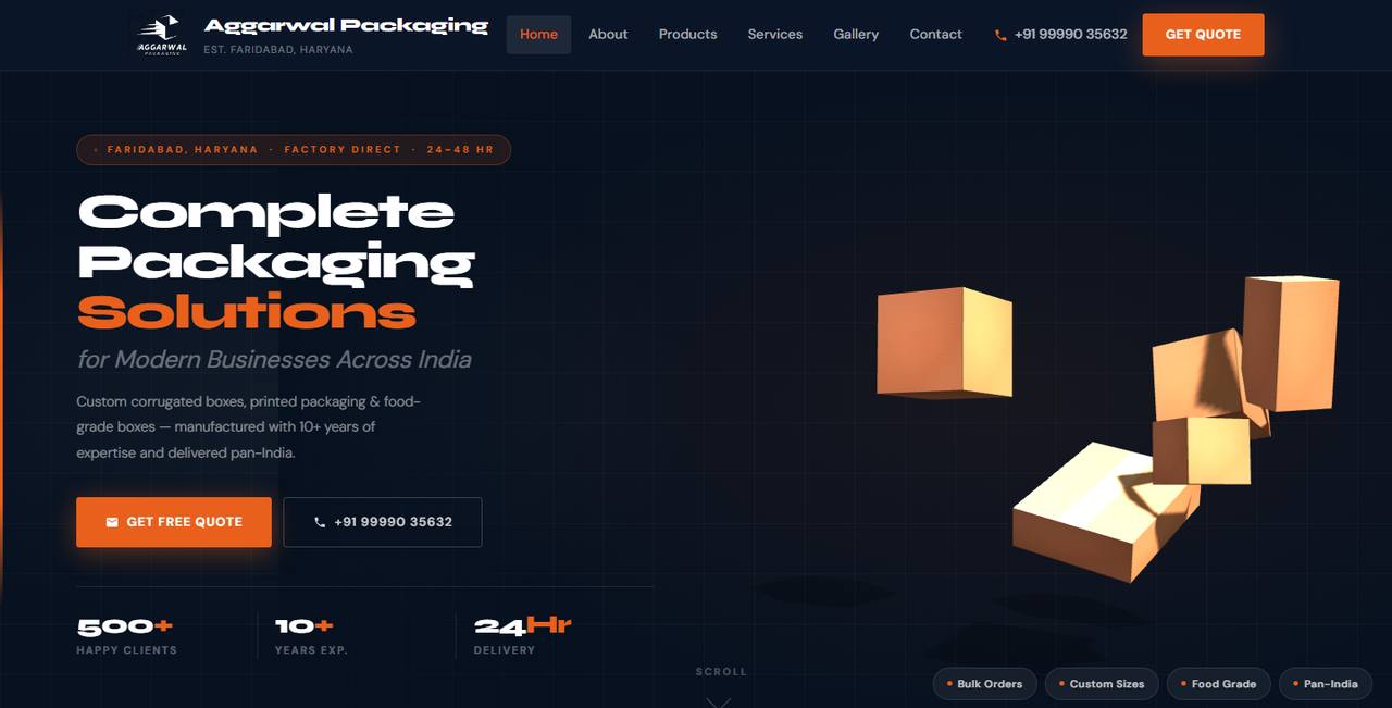 Aggarwal Packaging website homepage