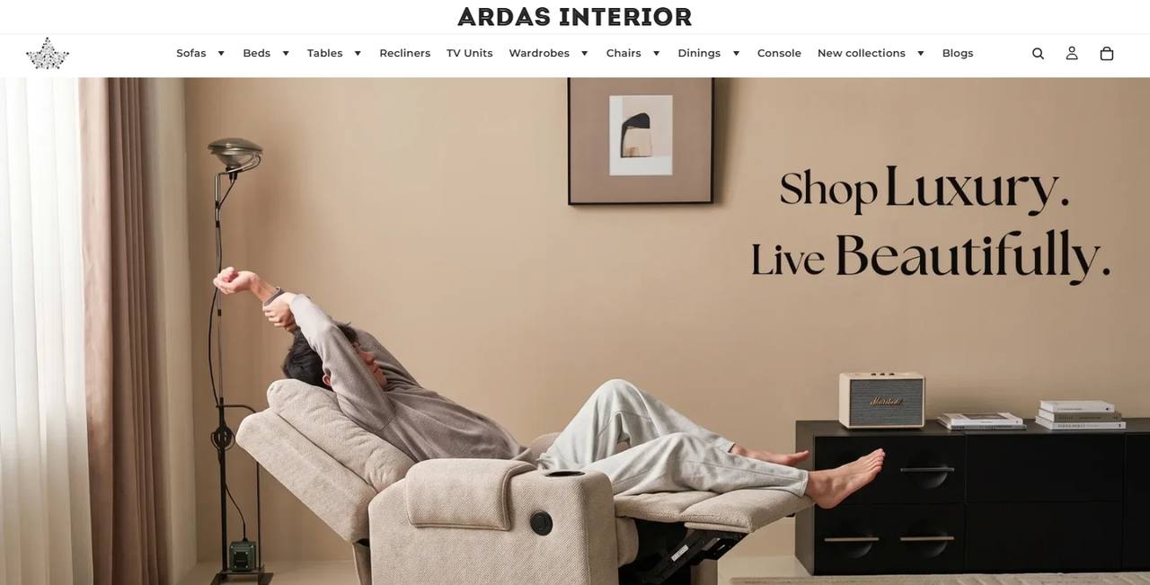 Ardas Interior website homepage