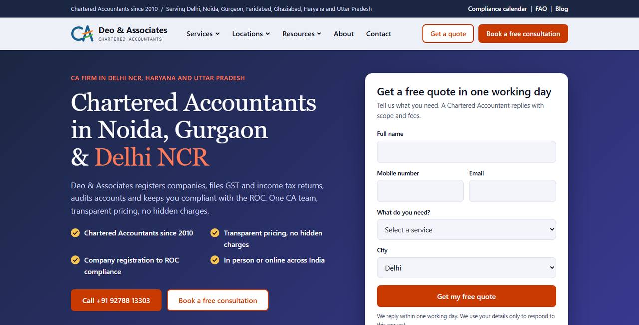 Deo & Associates website homepage