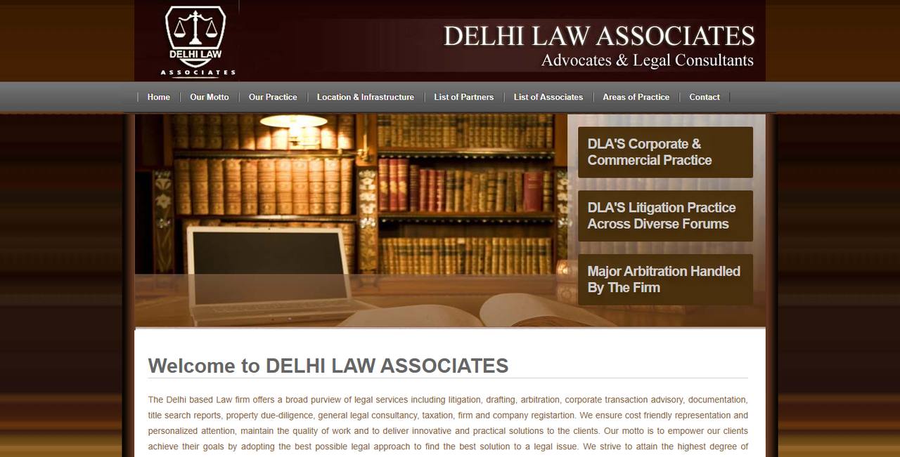 Delhi Law Associates website homepage