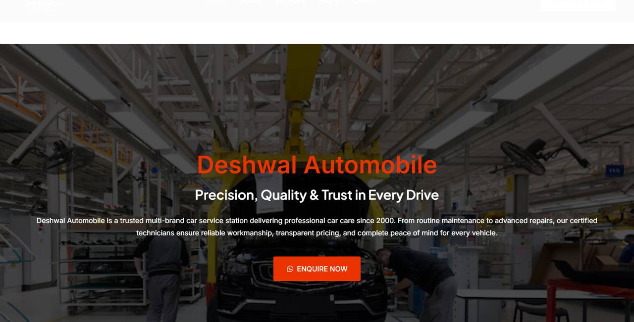 Deshwal Automobile website homepage