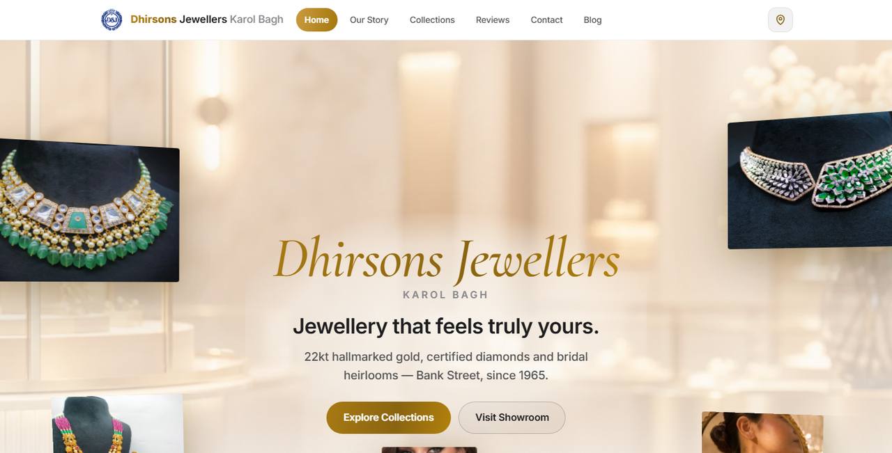 Dhirsons Jewellers website homepage