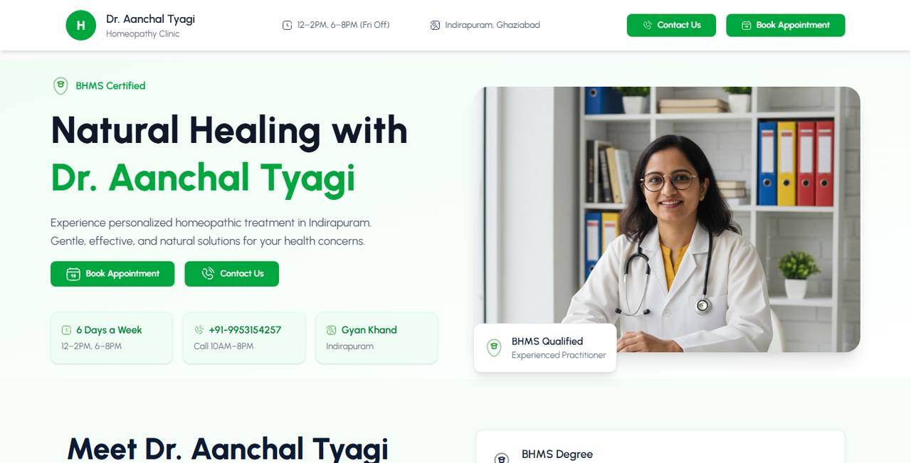 Dr Aanchal Tyagi Homeopathy website homepage