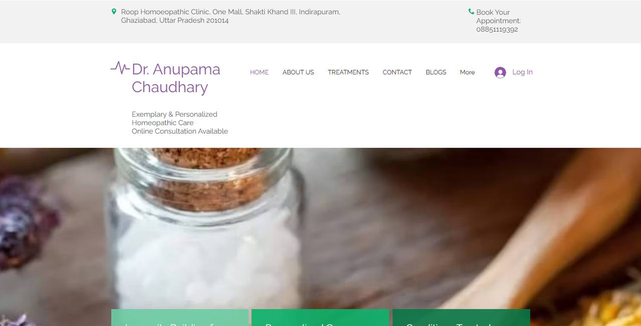 Roop Homoeopathic Clinic website homepage