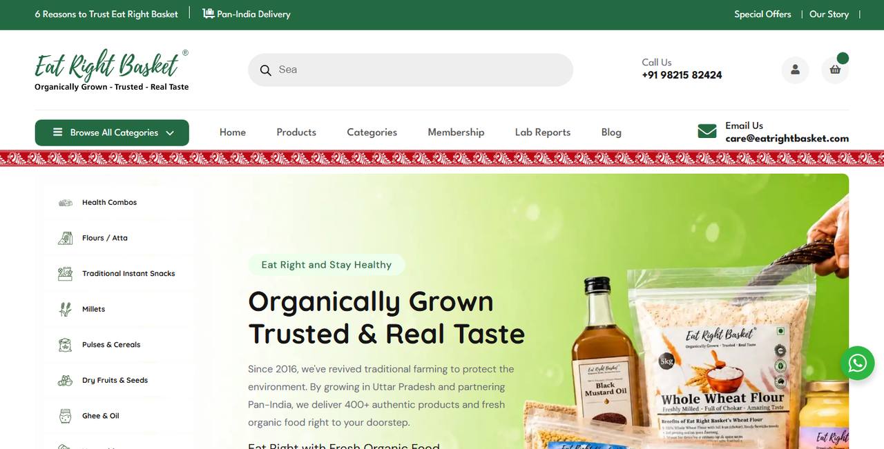 Eat Right Basket website homepage