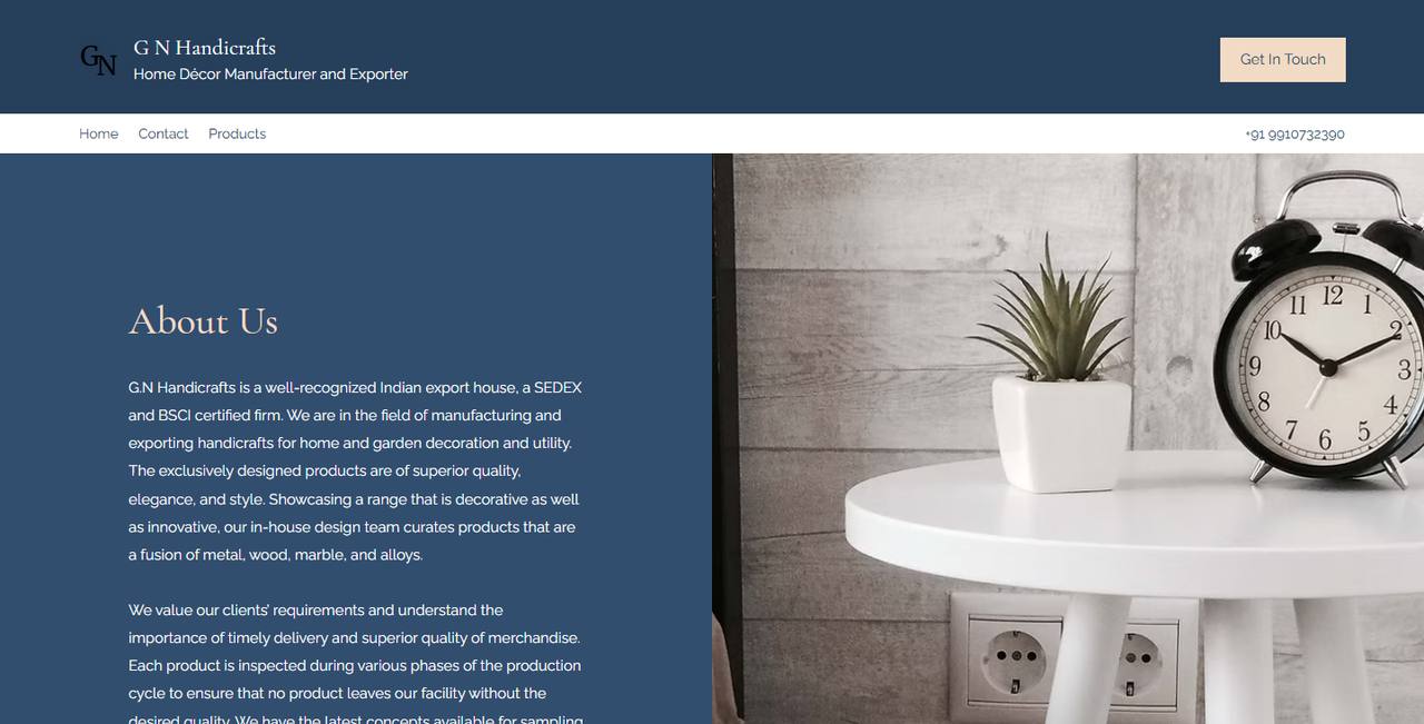 G N Handicrafts website homepage