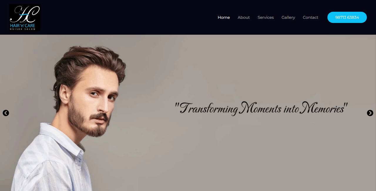 Hair N Care Unisex Salon website homepage
