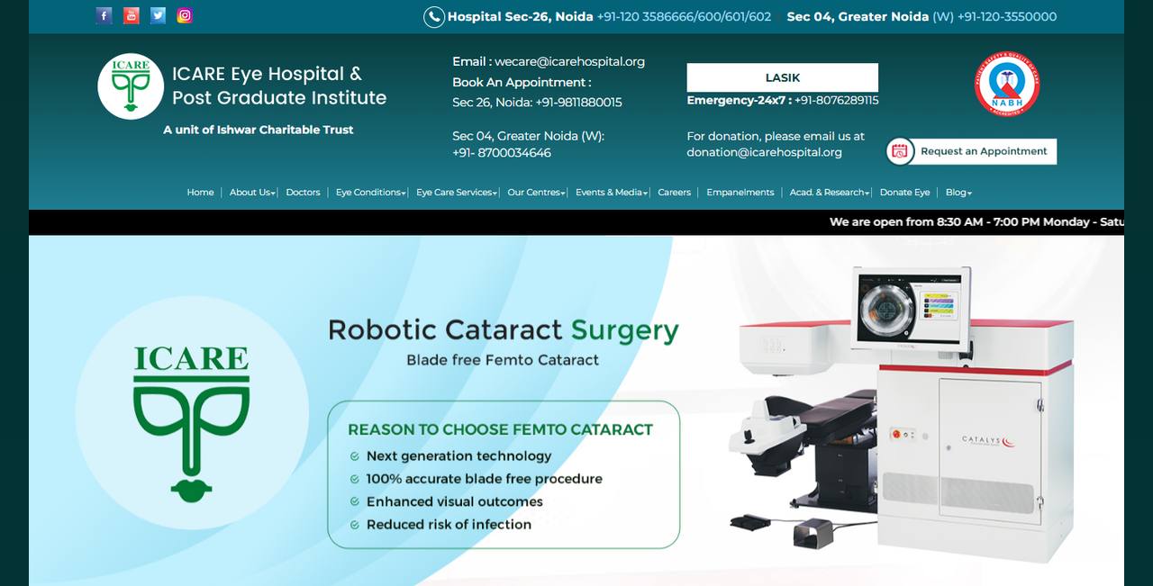 ICARE Eye Hospital website homepage