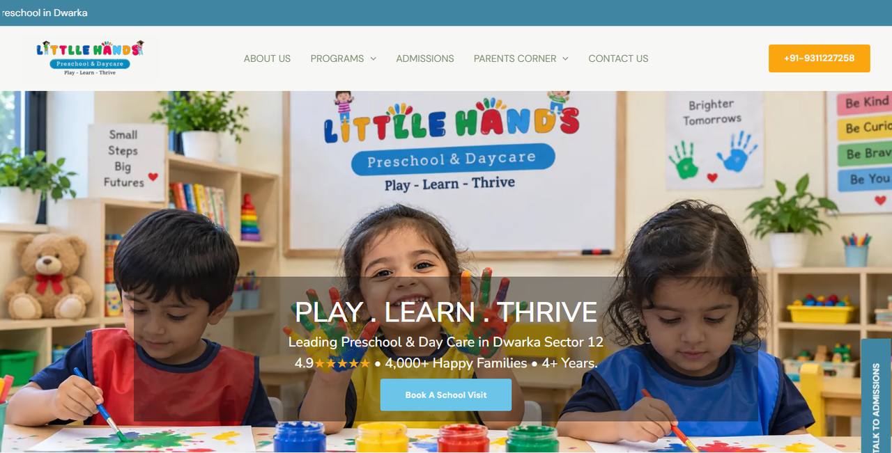 Little Hands Preschool website homepage