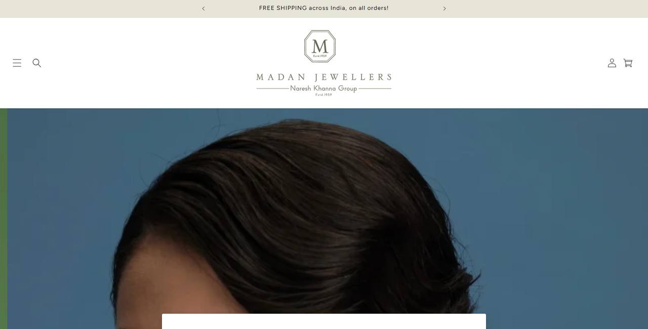 Madan Jewellers website homepage