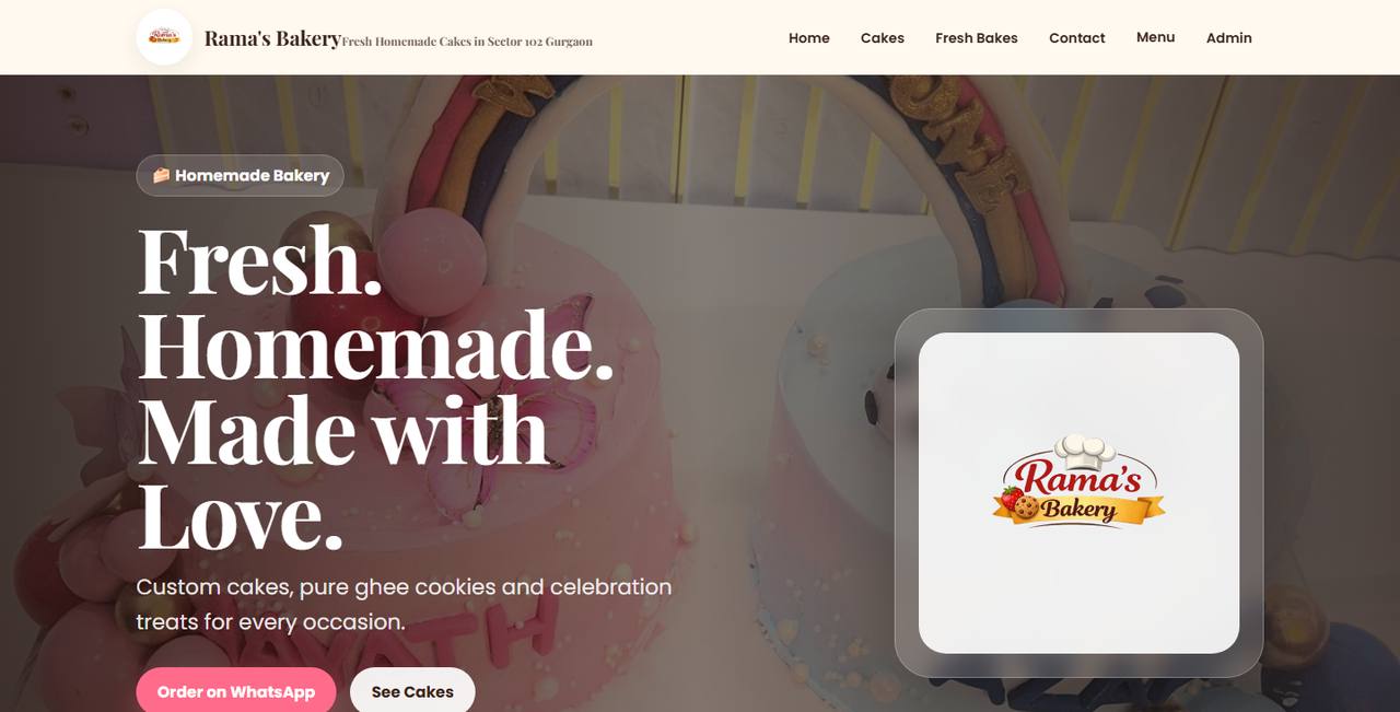 Rama's Bakery website homepage