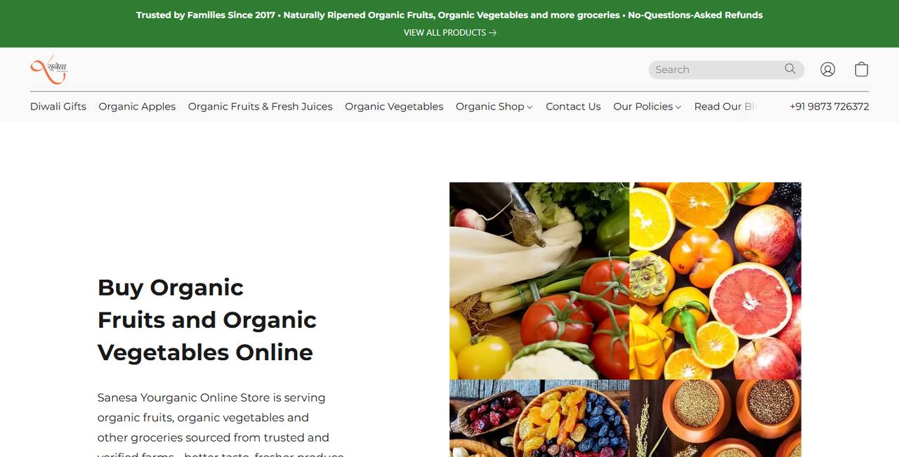 Sanesa Yourganic website homepage