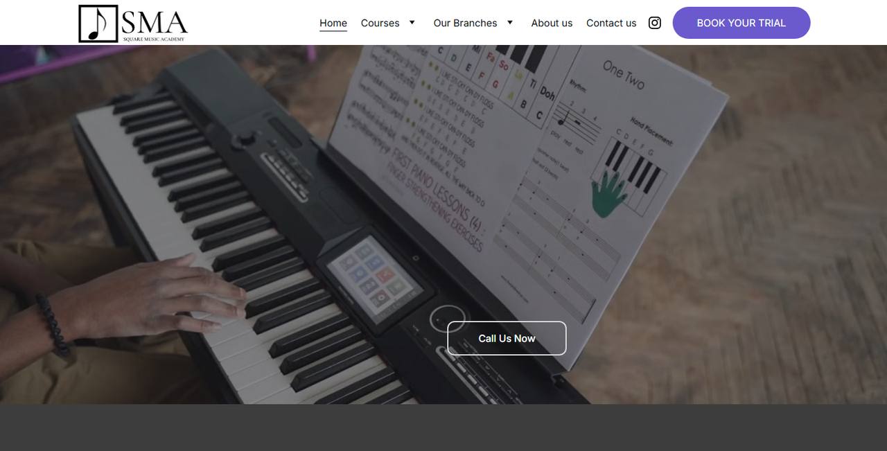 Square Music Academy website homepage