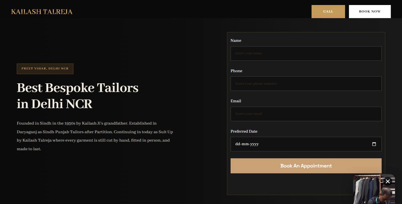Suit Up by Kailash Talreja website homepage