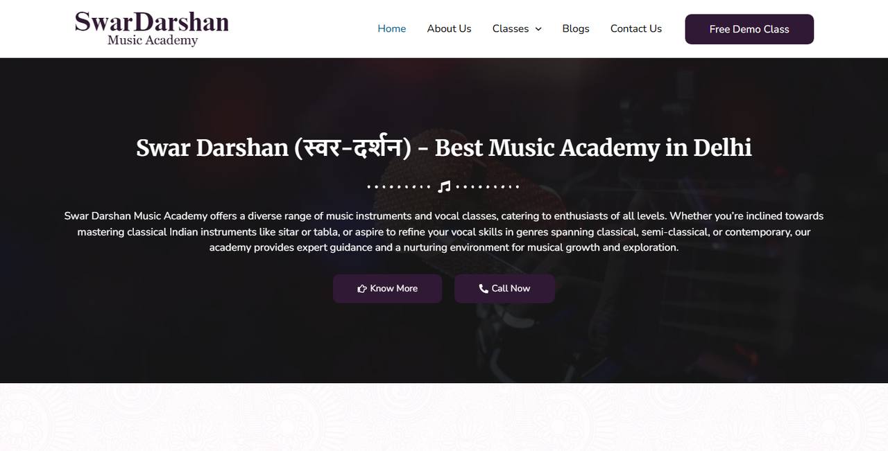 Swar Darshan Music Academy website homepage