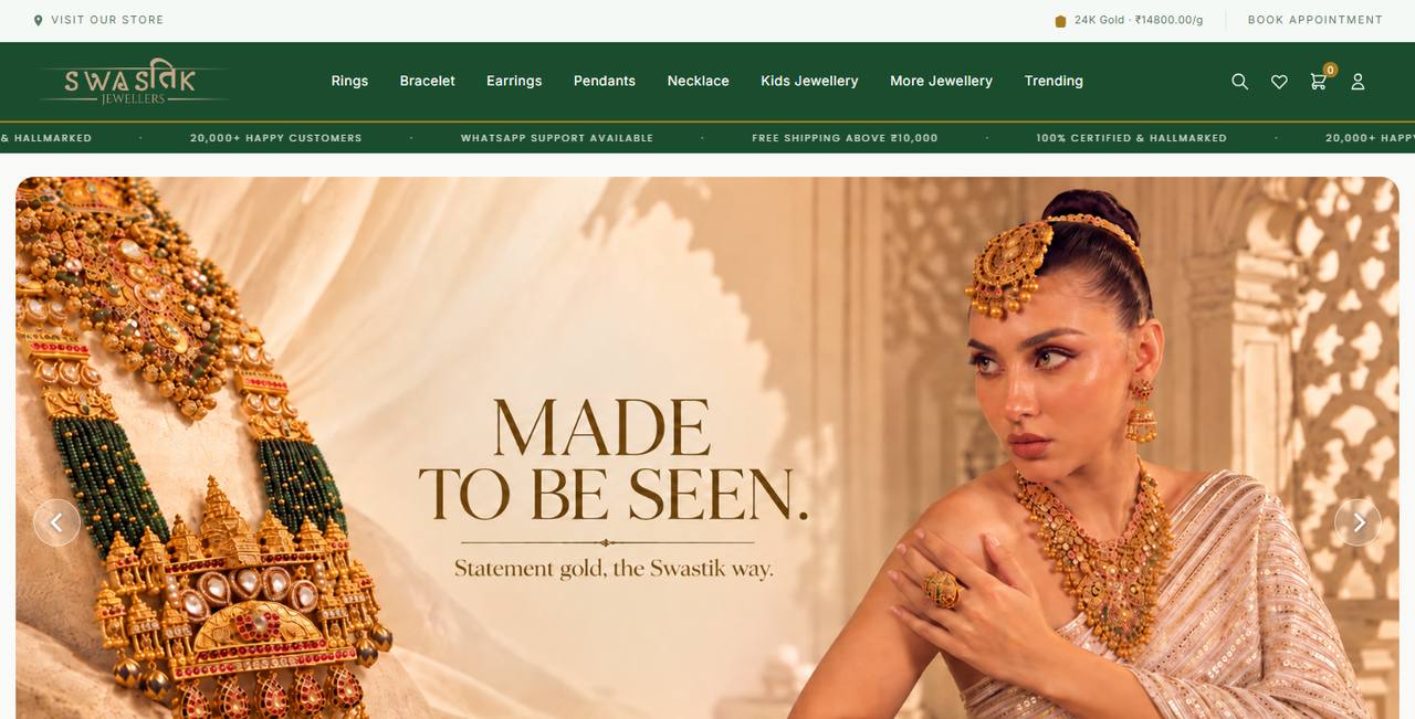 Swastik Jewellers website homepage