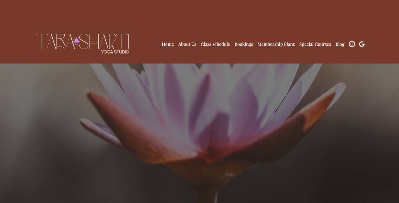 Tara Shakti Yoga Studio website homepage