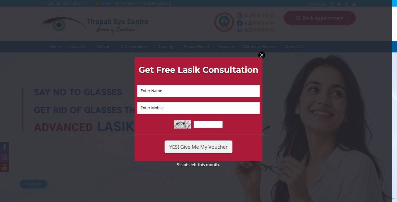 Tirupati Eye Centre website homepage