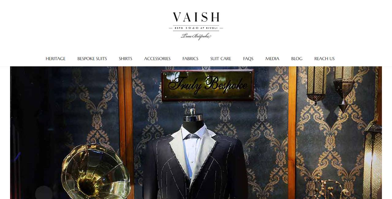 Vaish Tailors website homepage