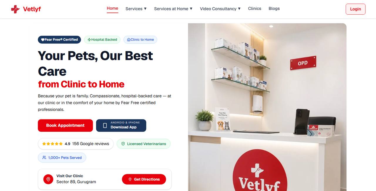 Vetlyf website homepage
