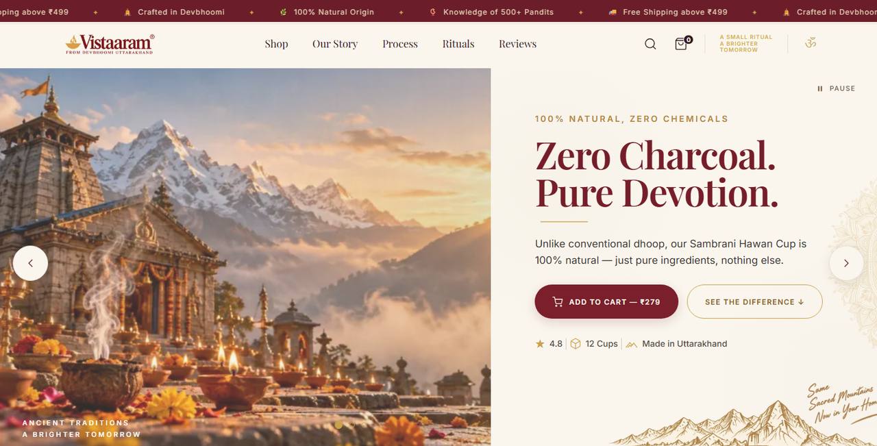 Vistaaram website homepage