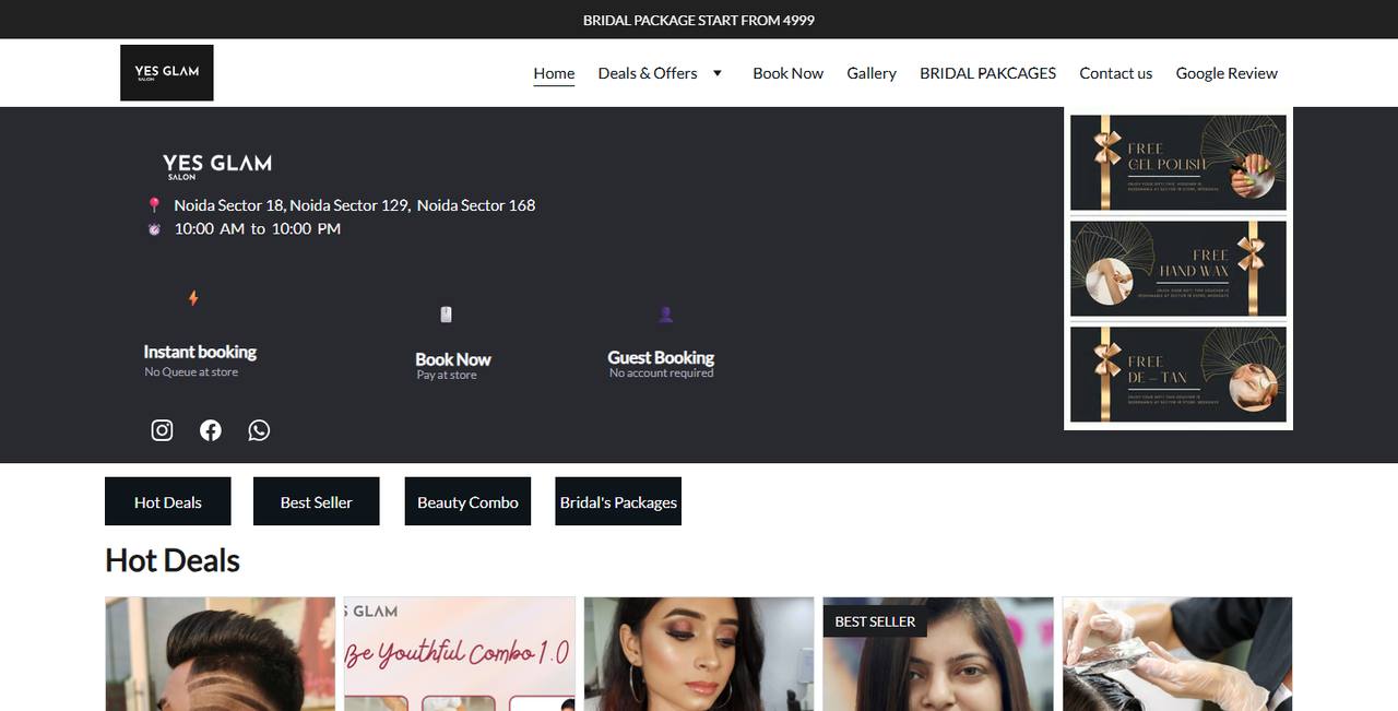 Yes Glam website homepage