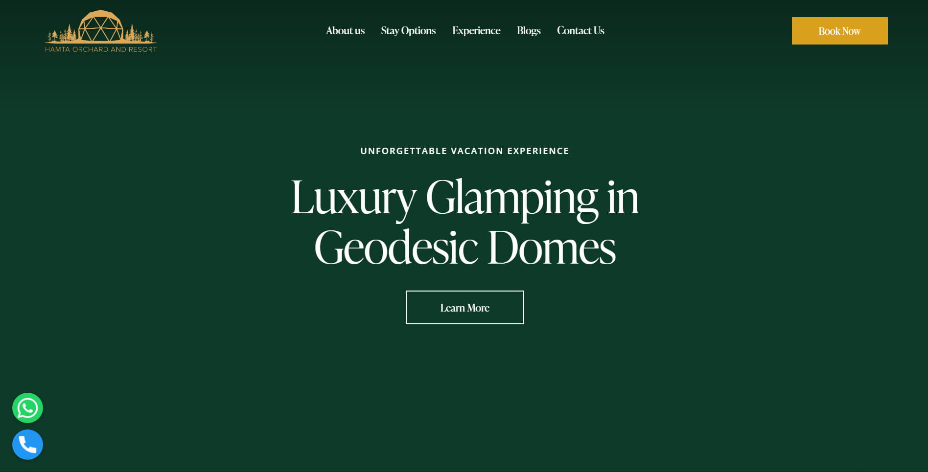 Hamta Orchard Resort website, home page