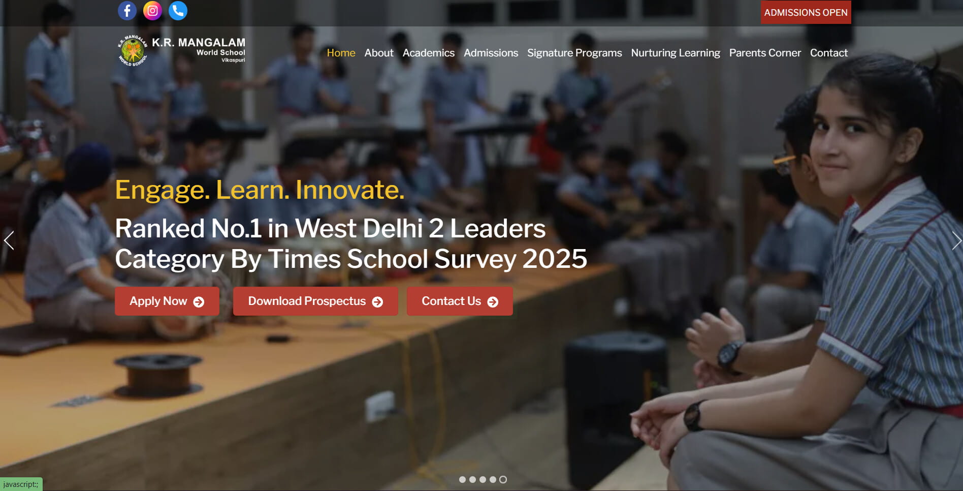 KR Mangalam Vikaspuri website, home page
