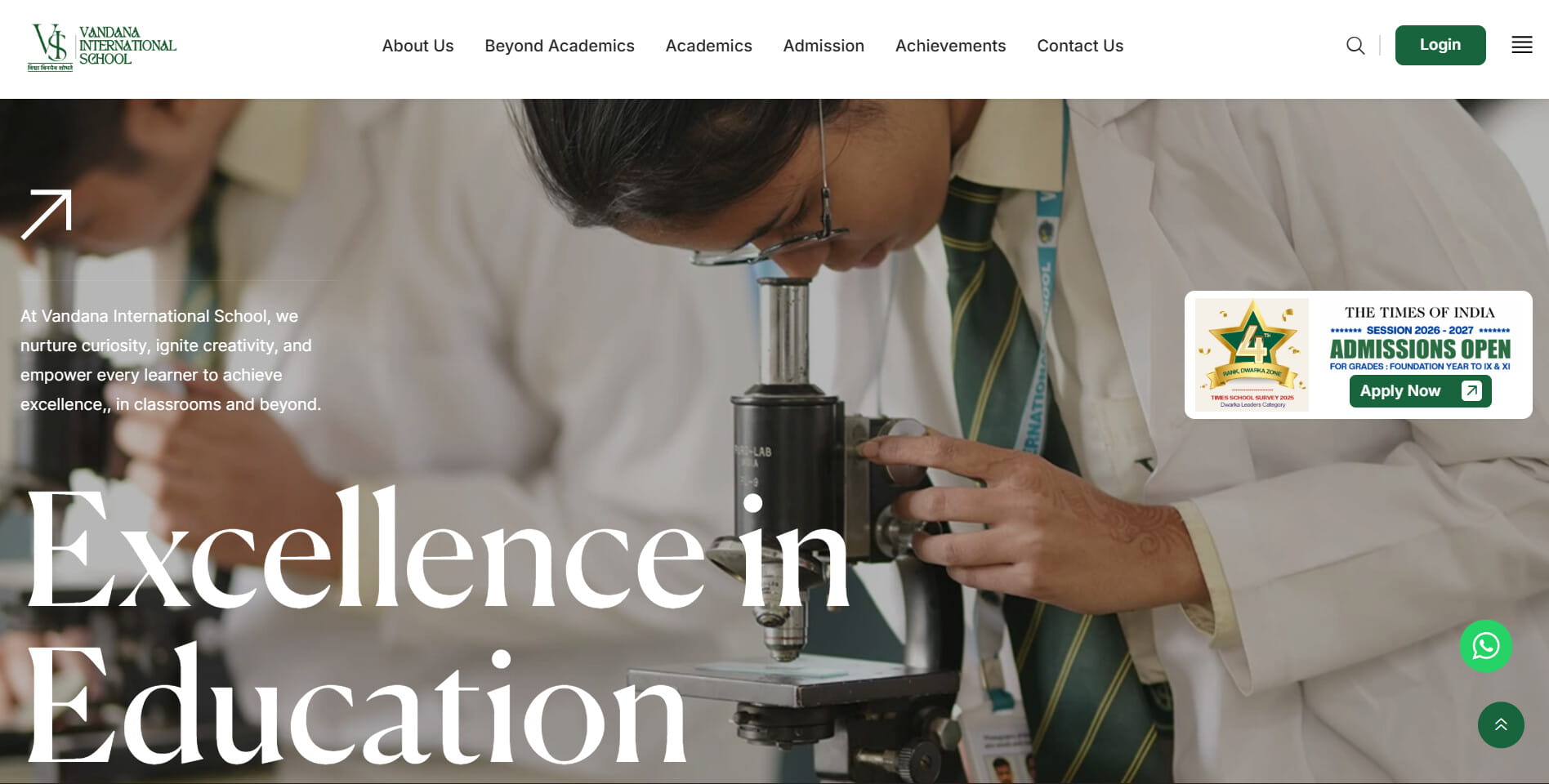 Vandana International website, home page